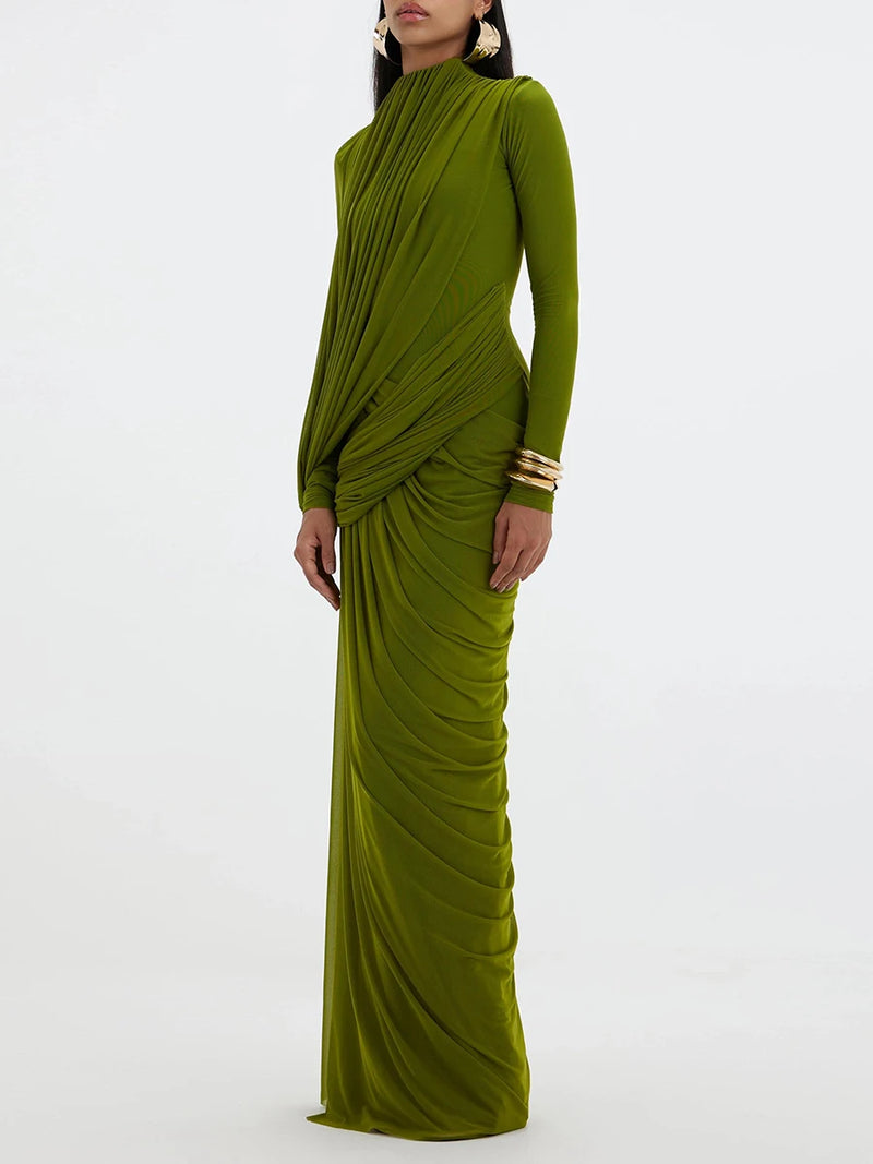 Ribbon Turtleneck Draped Gown | MzStar Fashion | view 3