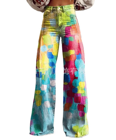 Printed Faux-Denim Trousers | MzStar Fashion