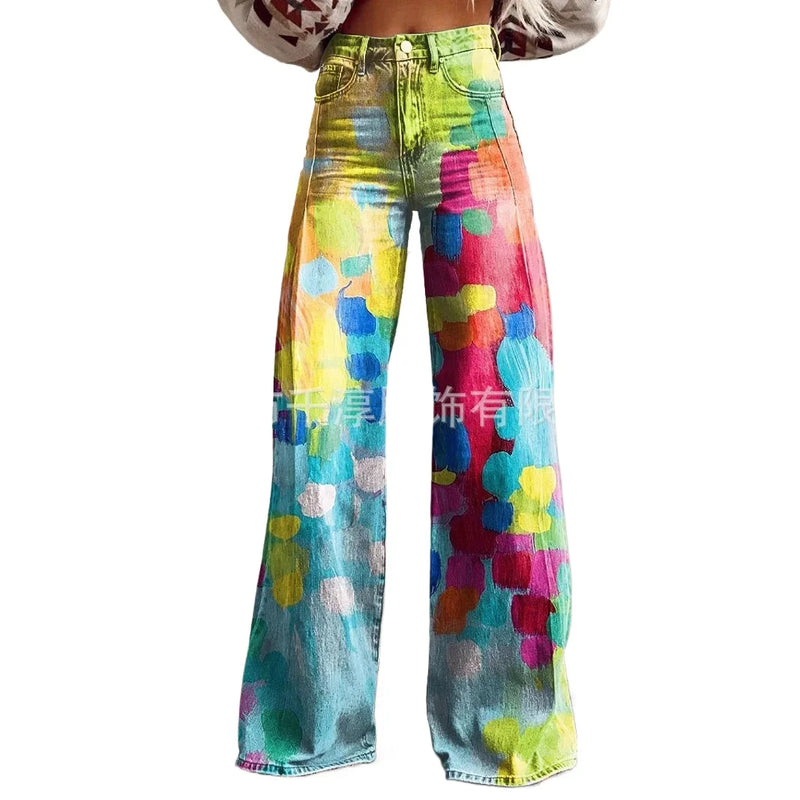 Printed Faux-Denim Trousers | MzStar Fashion