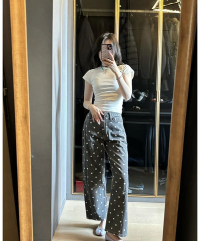 Polka Dot Wide-Leg Jeans