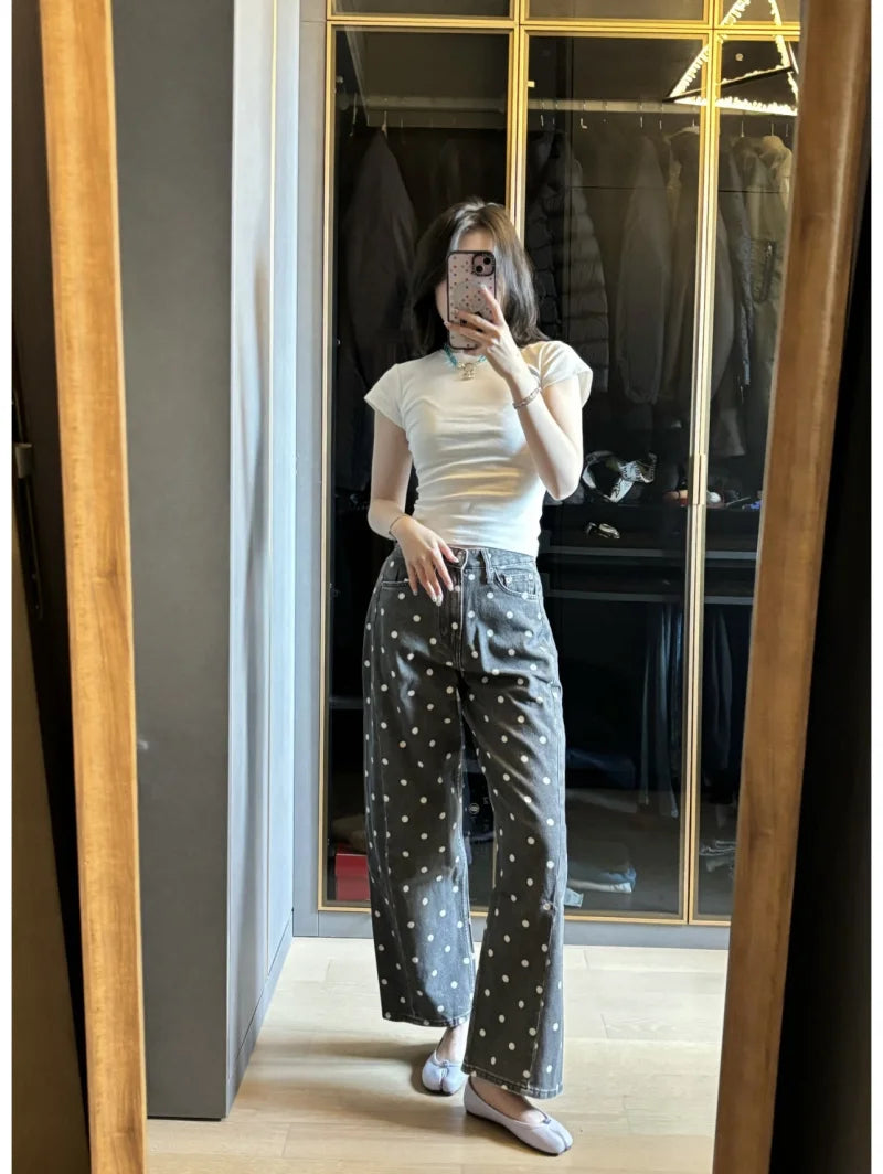 Polka Dot Wide-Leg Jeans | MzStar Fashion | view 8