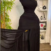 One-Shoulder Pleated Slit Gown | MzStar Fashion | view 4