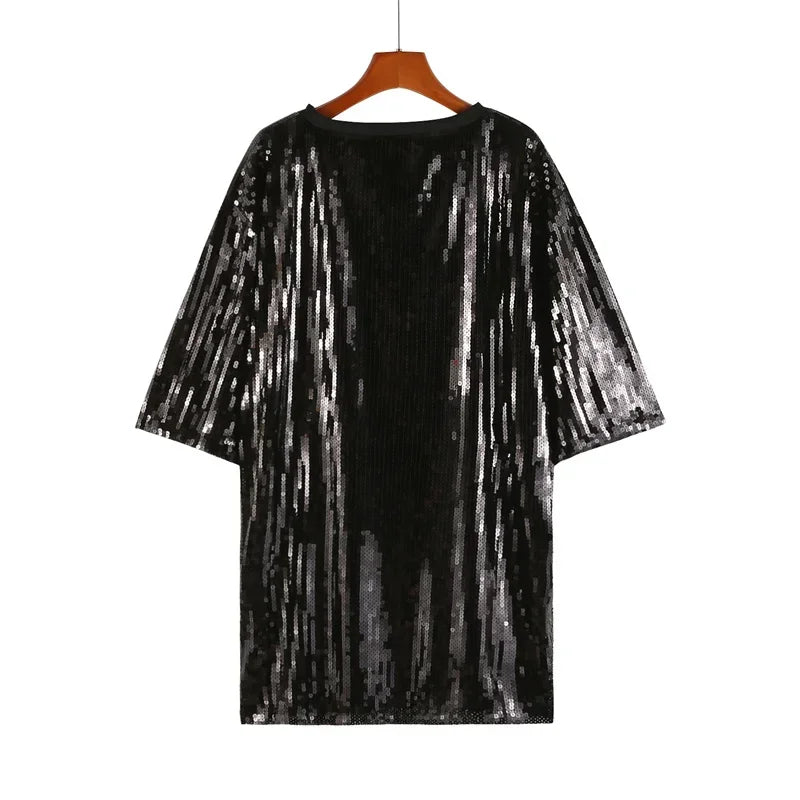 Sequin Letter Club Tee | MzStar Fashion | view 2
