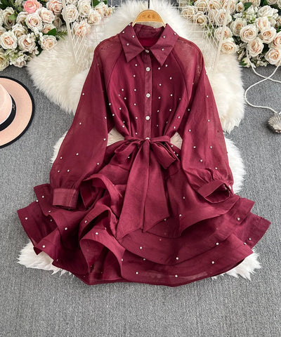 Rhinestone Ruffle Lace-Up Dress