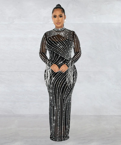 Sheer Rhinestone Evening Gown | MzStar Fashion
