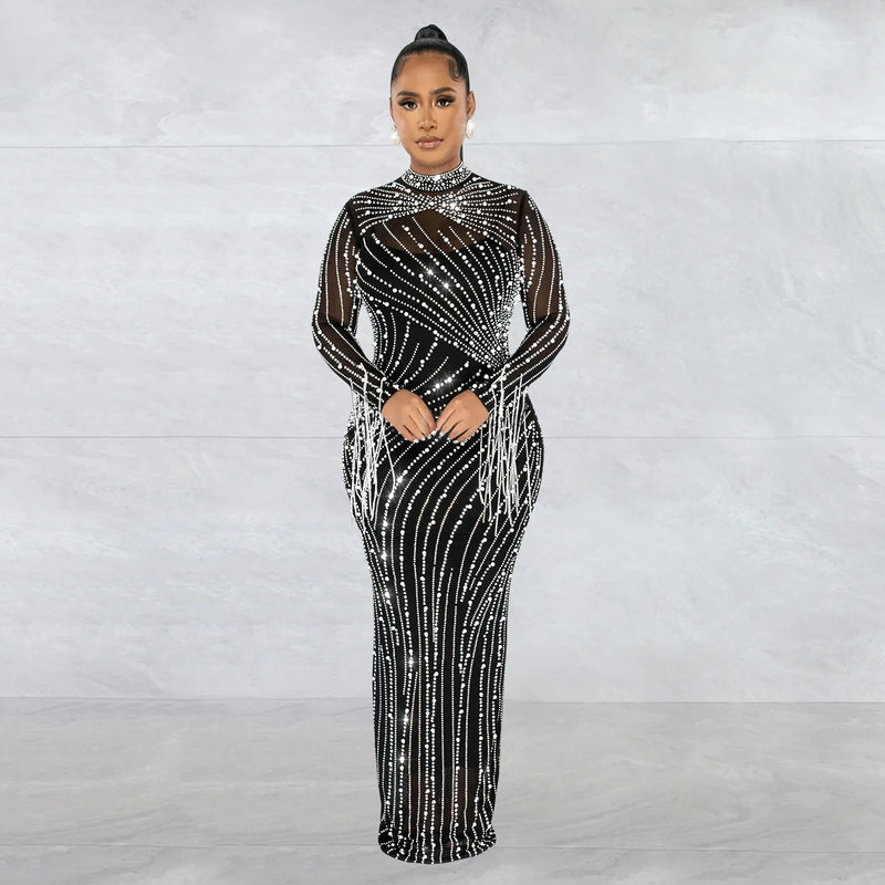 Sheer Rhinestone Evening Gown | MzStar Fashion