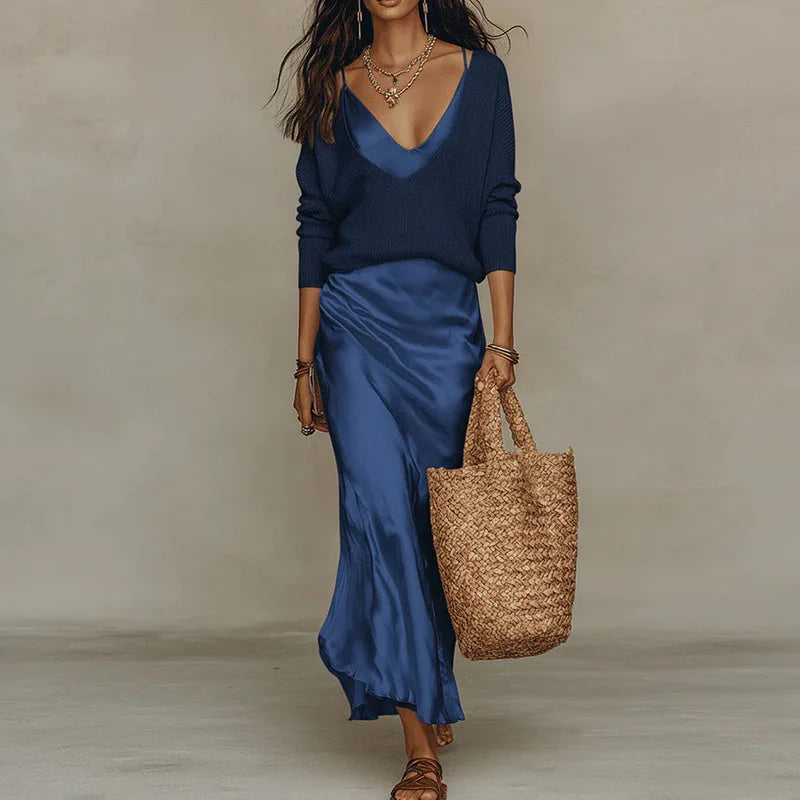 Sweater & Satin Dress Set | MzStar Fashion | view 7