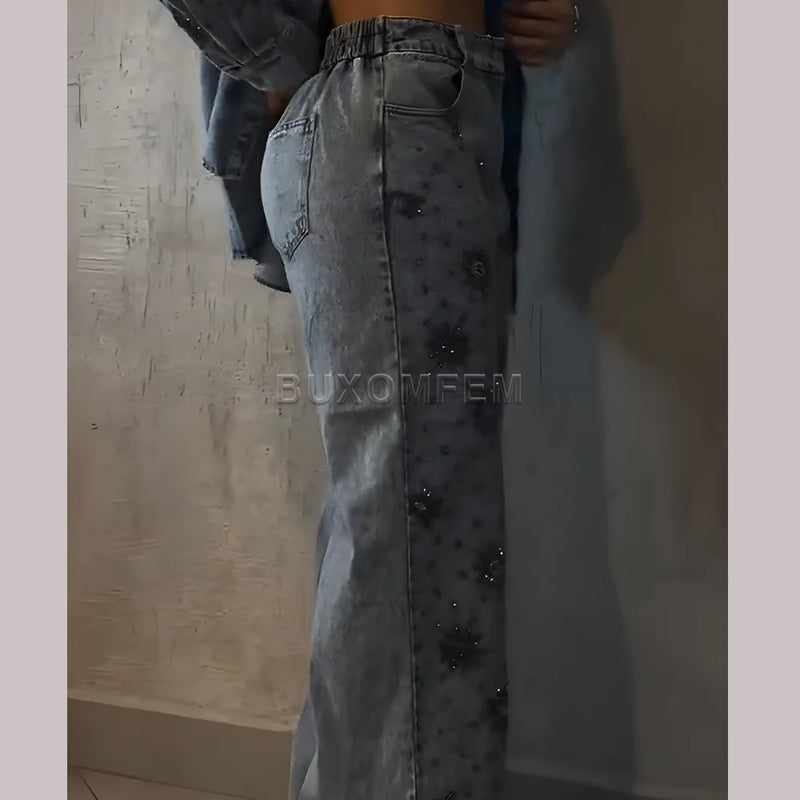 Flower Bead Wide-Leg Jeans | MzStar Fashion | view 5