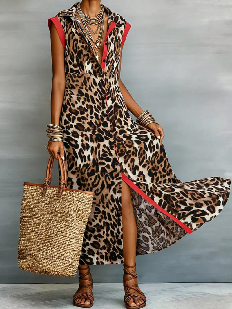 Leopard Button-Front Tank Dress | MzStar Fashion | view 4
