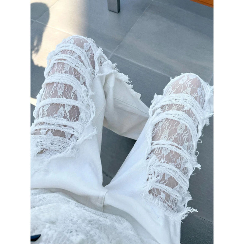 White Lace Cut-Out Jeans | MzStar Fashion | view 2