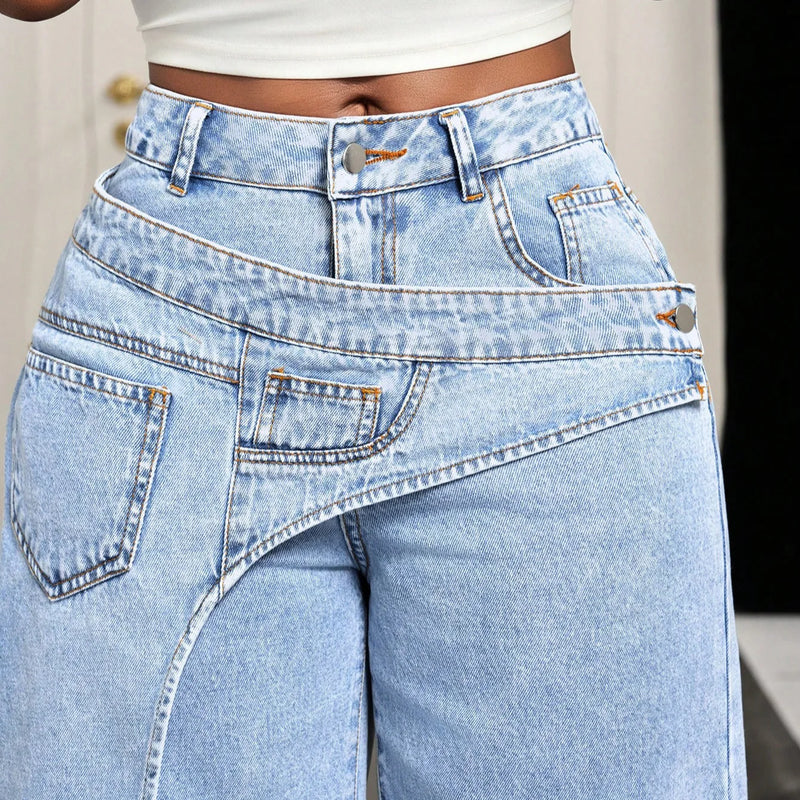 Vintage Splice Wide-Leg Jeans | MzStar Fashion | view 3
