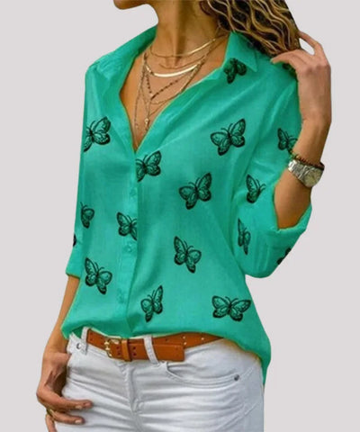 Butterfly V-Neck Button Blouse | MzStar Fashion
