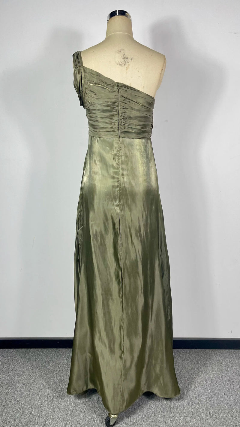 Olive Satin One-Shoulder Gown | MzStar Fashion | view 8