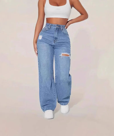 Washed Ripped Straight Jeans | MzStar Fashion
