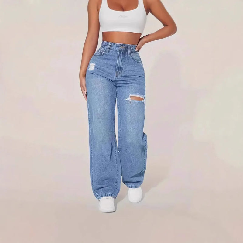 Washed Ripped Straight Jeans | MzStar Fashion