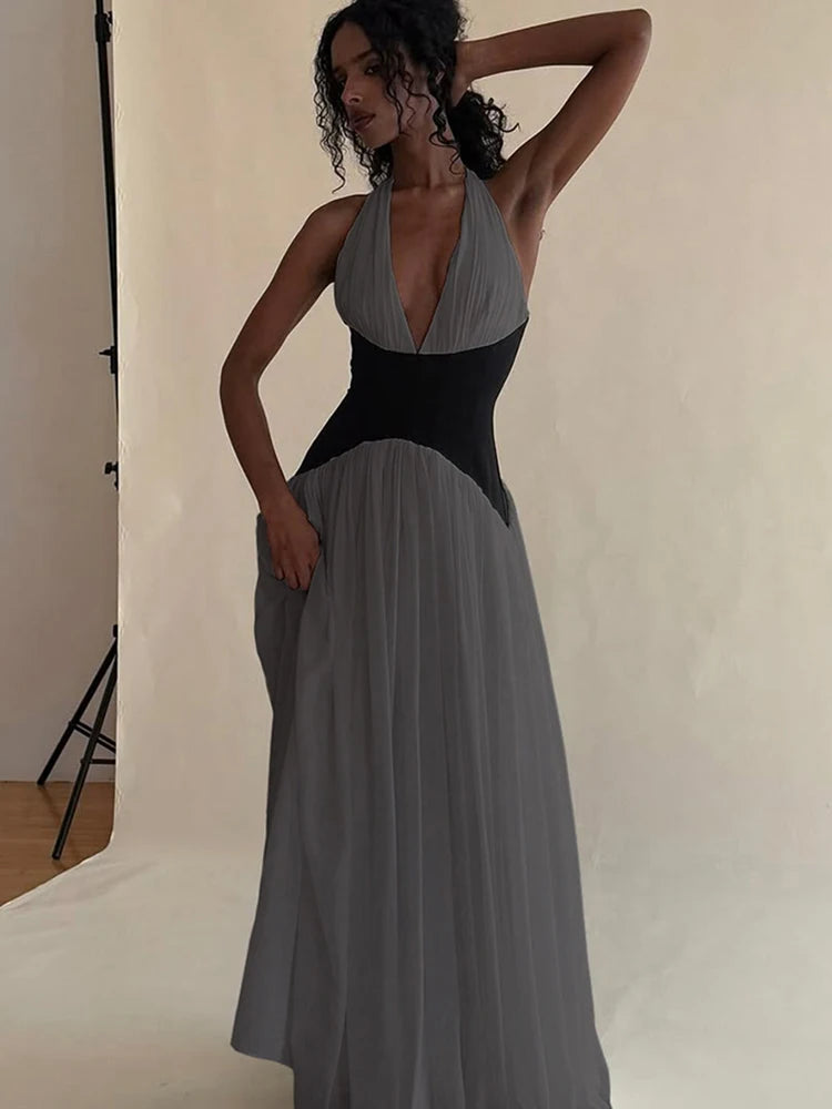 Contrast Halter Ruffle Beach Dress | MzStar Fashion | view 4