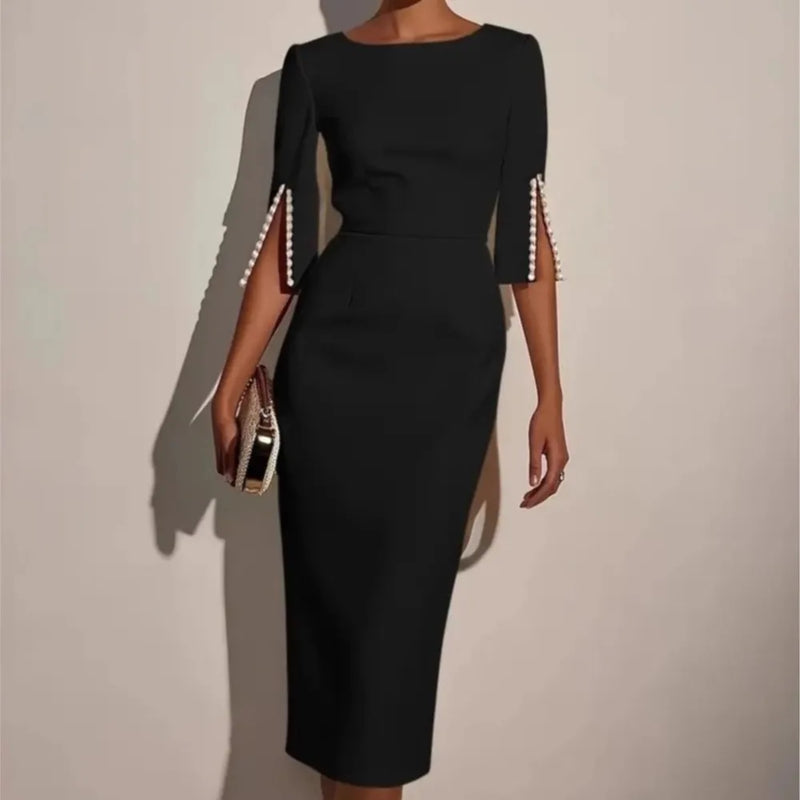 Beaded Half-Sleeve Midi Dress | MzStar Fashion | view 3