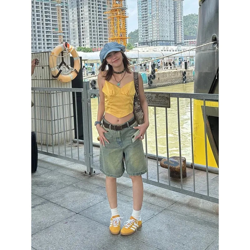 Loose Denim Bermuda Shorts | MzStar Fashion | view 4