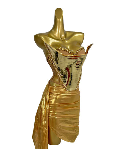 Gold Off-Shoulder Top & Skirt Set