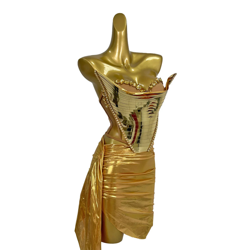 Gold Off-Shoulder Top & Skirt Set | MzStar Fashion | view 2