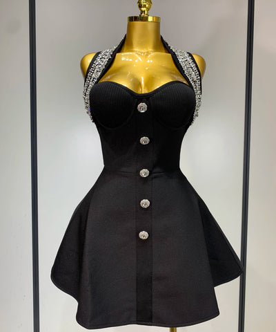 Rhinestone Bandage Halter Dress | MzStar Fashion