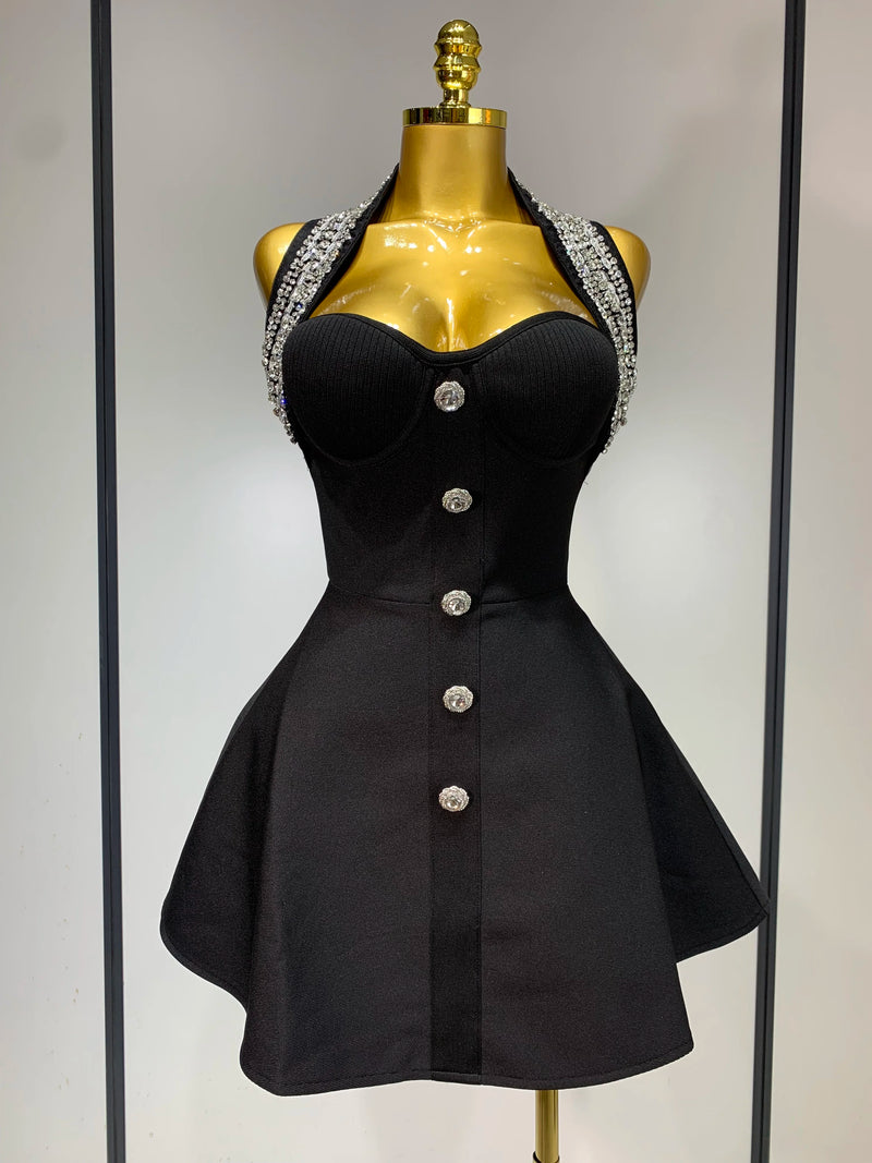 Rhinestone Bandage Halter Dress | MzStar Fashion