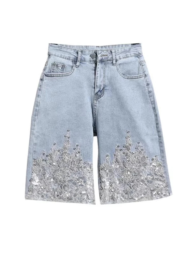 Sequin Splice Denim Shorts | MzStar Fashion | view 6