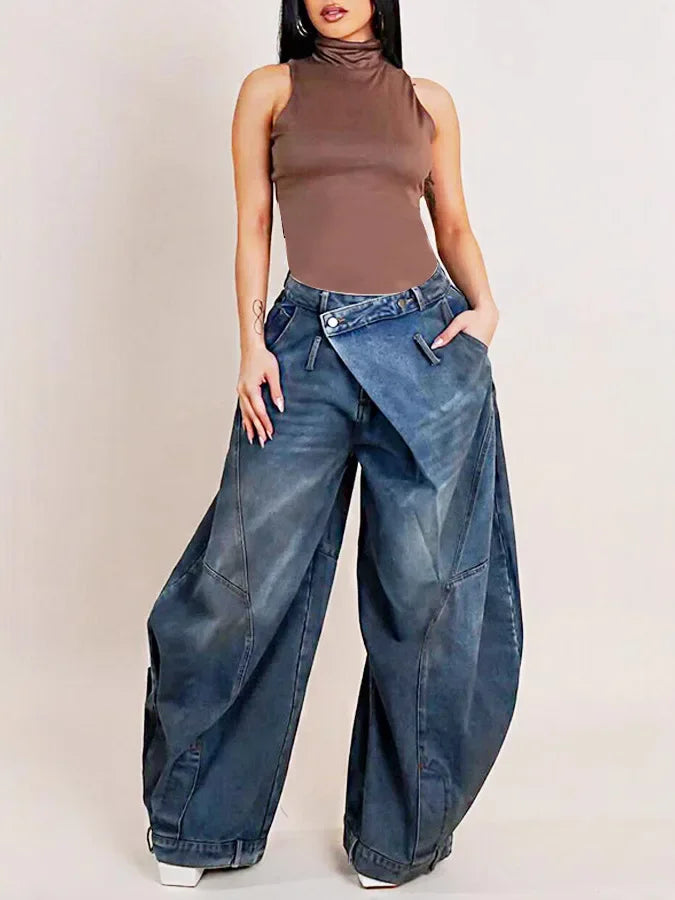Washed Wide-Leg Mom Jeans | MzStar Fashion | view 8