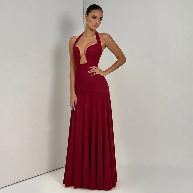 Blush Pink Keyhole Halter Maxi Dress