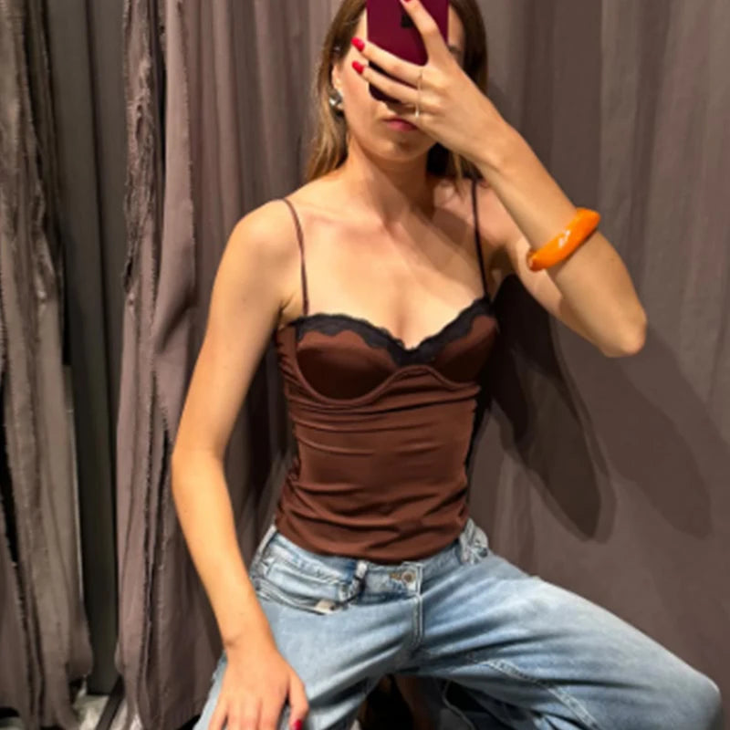 Brown Lace Bustier Cami | MzStar Fashion | view 2