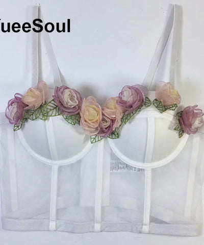 White Flower Bow Corset Top