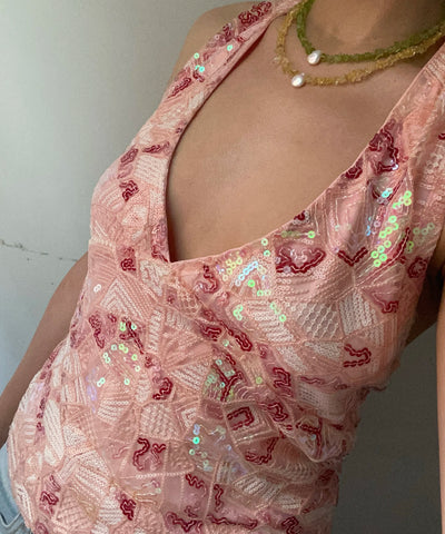Sequin Deep-V Halter Top | MzStar Fashion