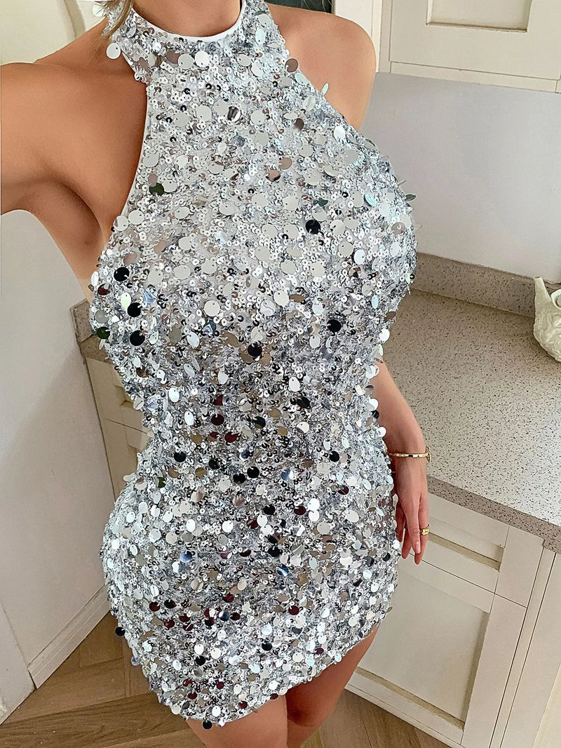 Sequin Halter Bodycon Mini Dress | MzStar Fashion | view 5