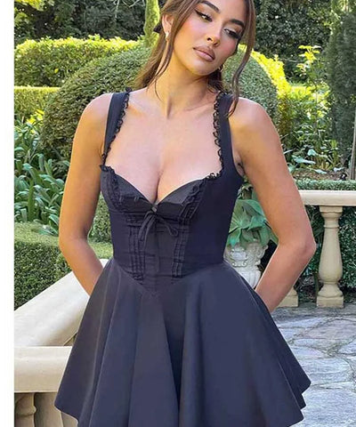 Yellow Lace-Up A-Line Dress
