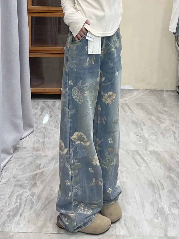 Floral Print Straight Jeans | MzStar Fashion | view 2
