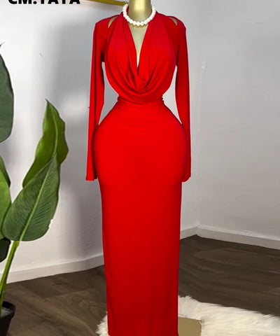 Pile Collar Long-Sleeve Maxi Dress | MzStar Fashion