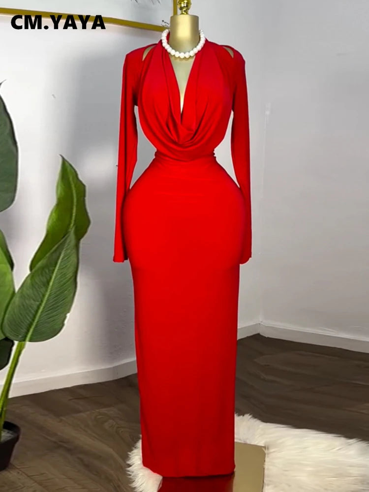 Pile Collar Long-Sleeve Maxi Dress | MzStar Fashion