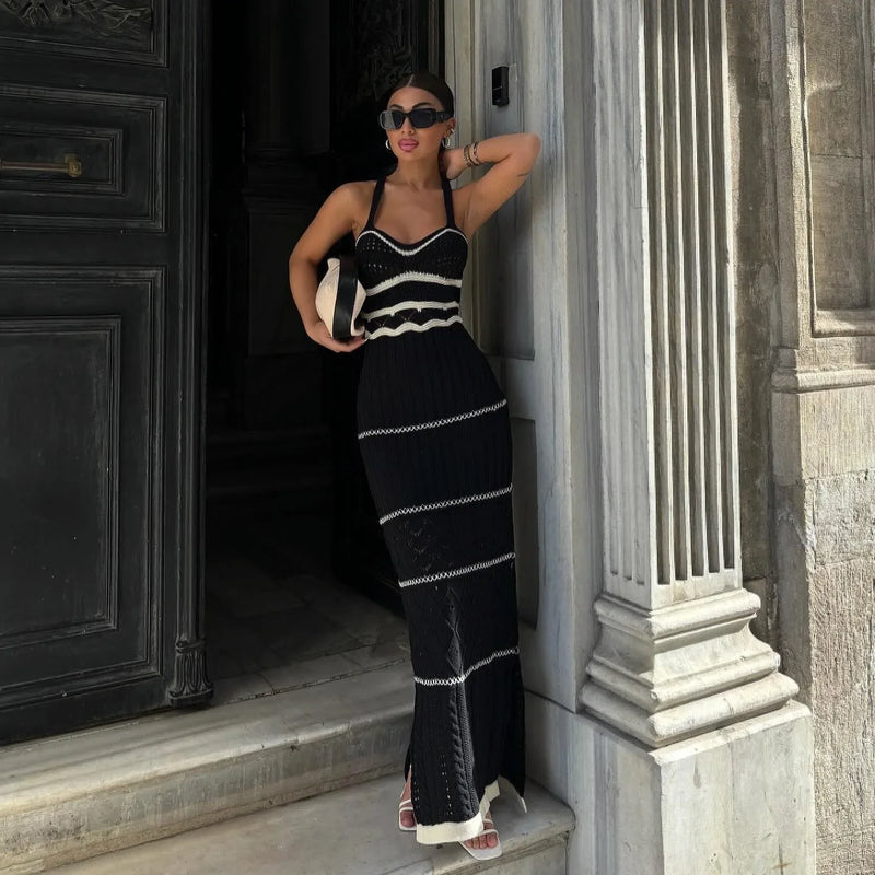 Striped Knit Halter Maxi Dress | MzStar Fashion