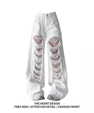 White Lace Cut-Out Jeans | MzStar Fashion