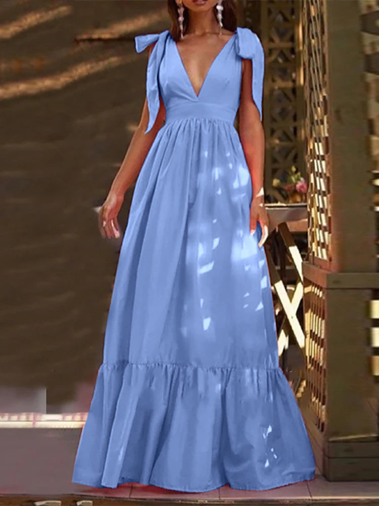 Bowknot Backless Maxi Dress | MzStar Fashion | view 5