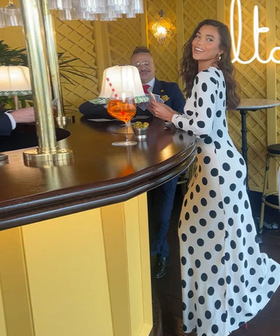 Black Dot High-Neck Maxi Dress