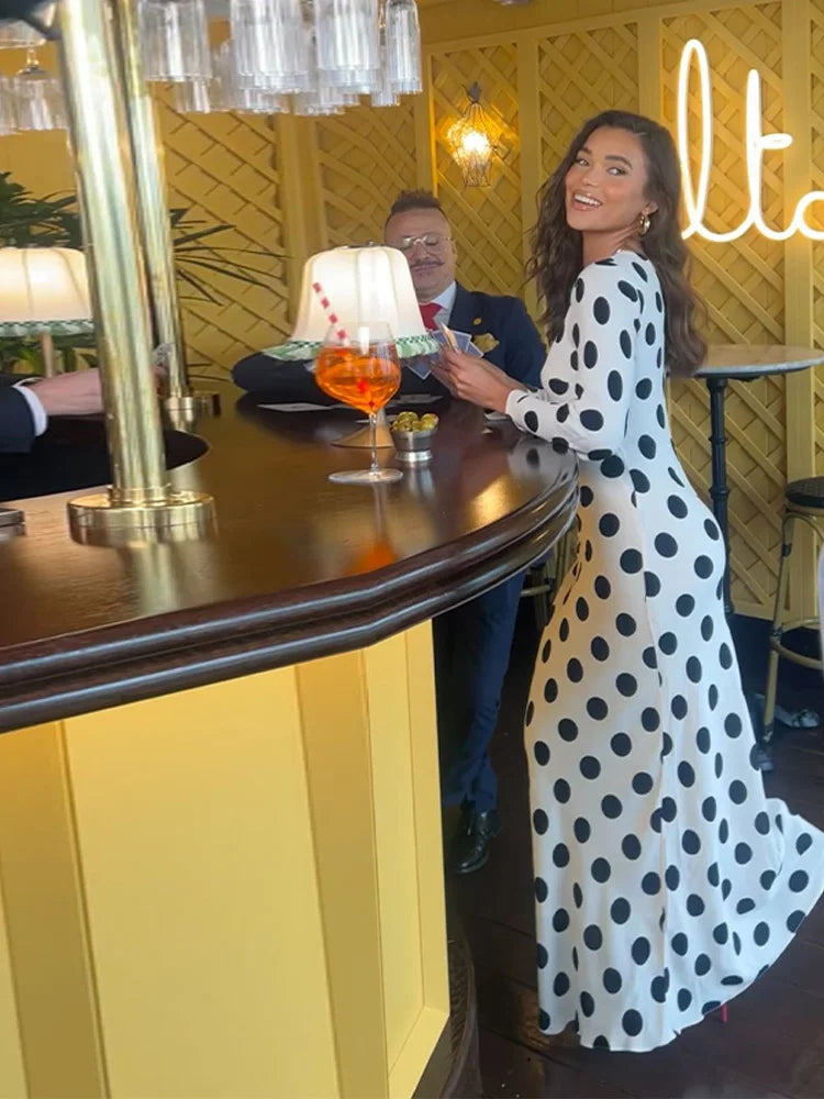 Black Dot High-Neck Maxi Dress | MzStar Fashion | view 2