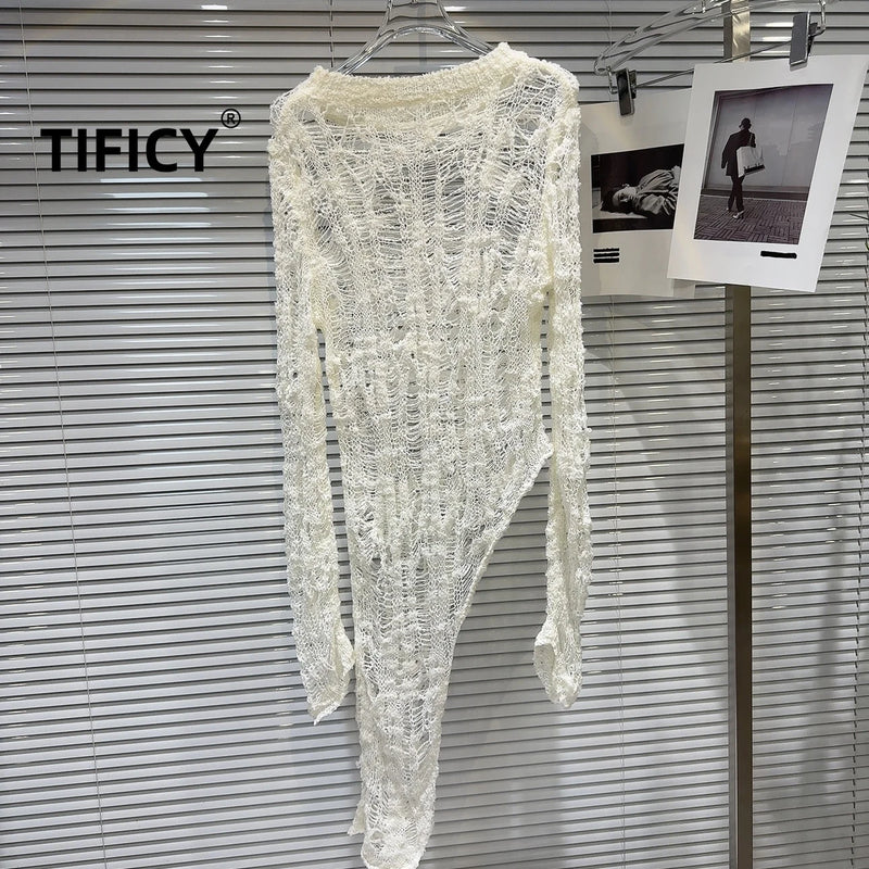 Open-Knit Longline Sweater | MzStar Fashion | view 4