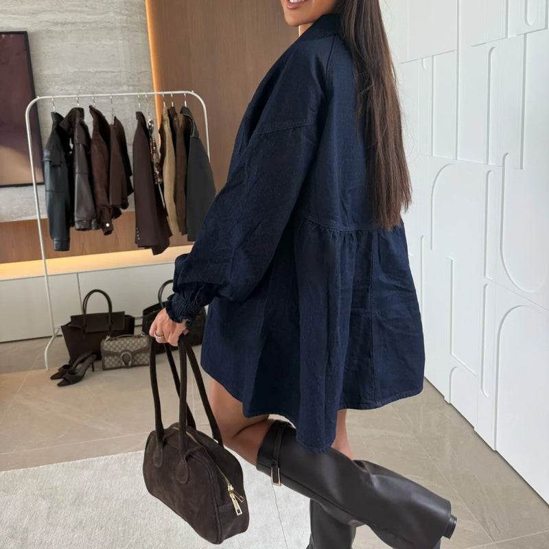 Denim Splice A-Line Dress | MzStar Fashion | view 3
