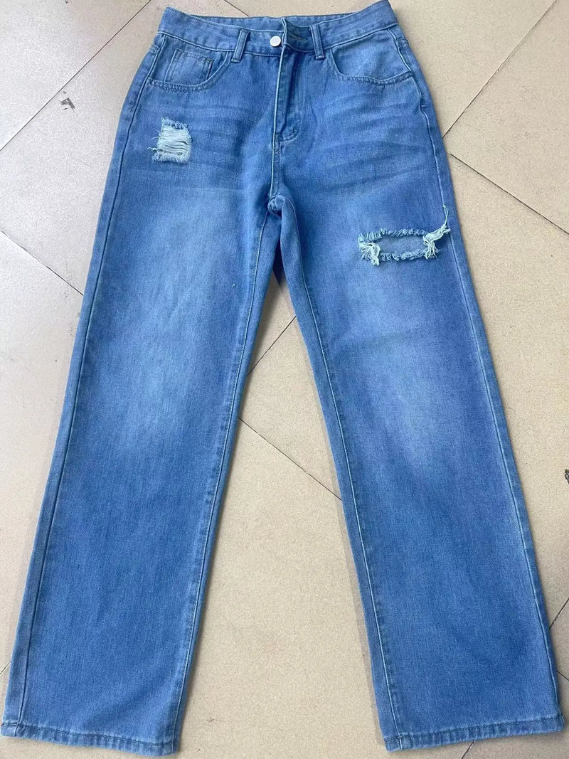 Washed Ripped Straight Jeans | MzStar Fashion | view 6