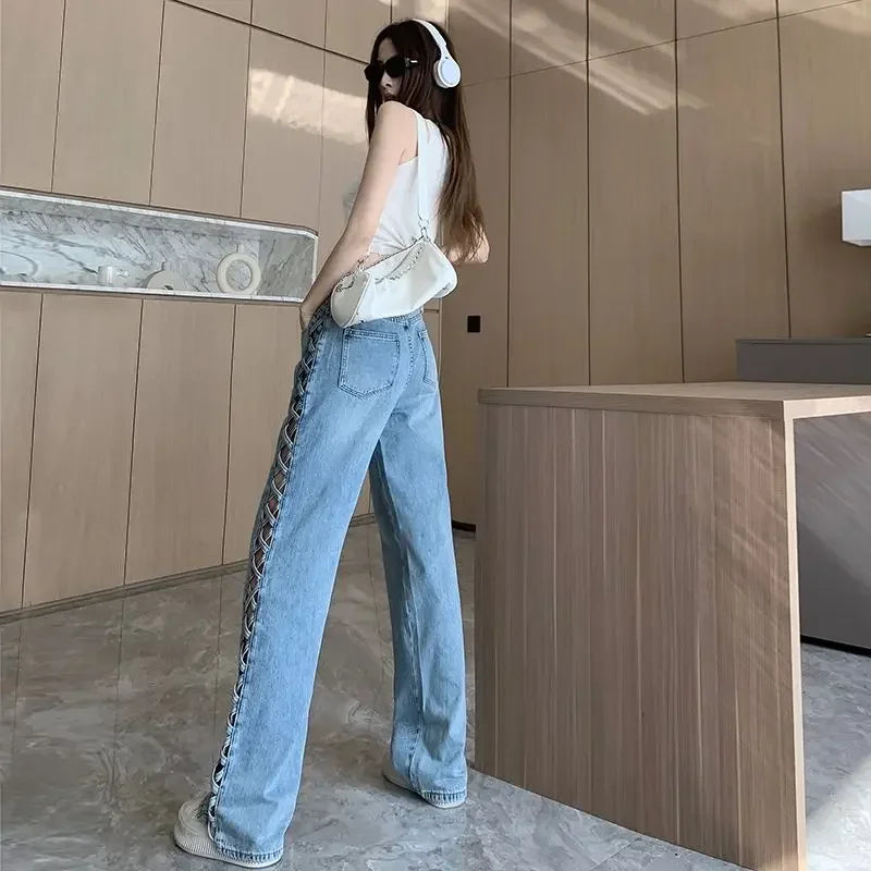 Side-Braid Cut-Out Jeans | MzStar Fashion | view 5