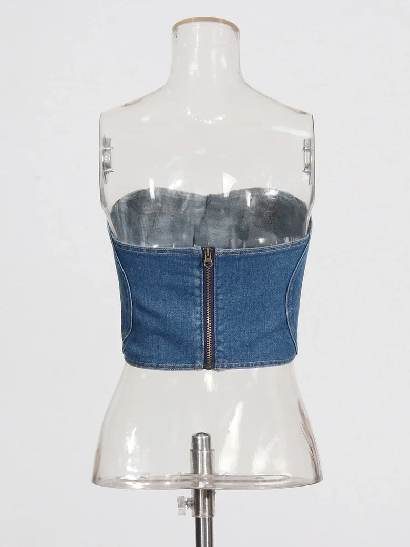 Strapless Vest & Patchwork Jeans Set | MzStar Fashion | view 5