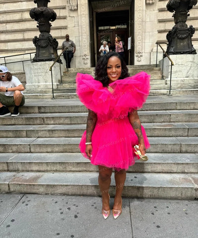 Hot Pink Ruffle Organza Mini Dress