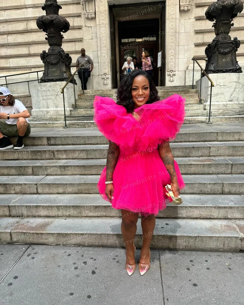 Hot Pink Ruffle Organza Mini Dress | MzStar Fashion | view 2