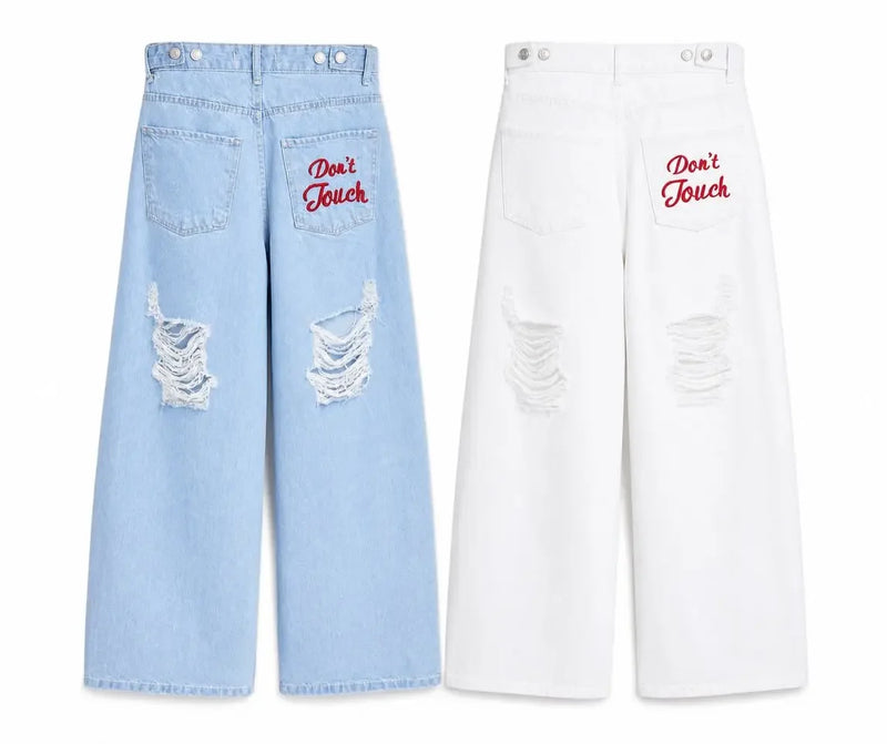 Letter Embroidered Baggy Jeans | MzStar Fashion | view 7